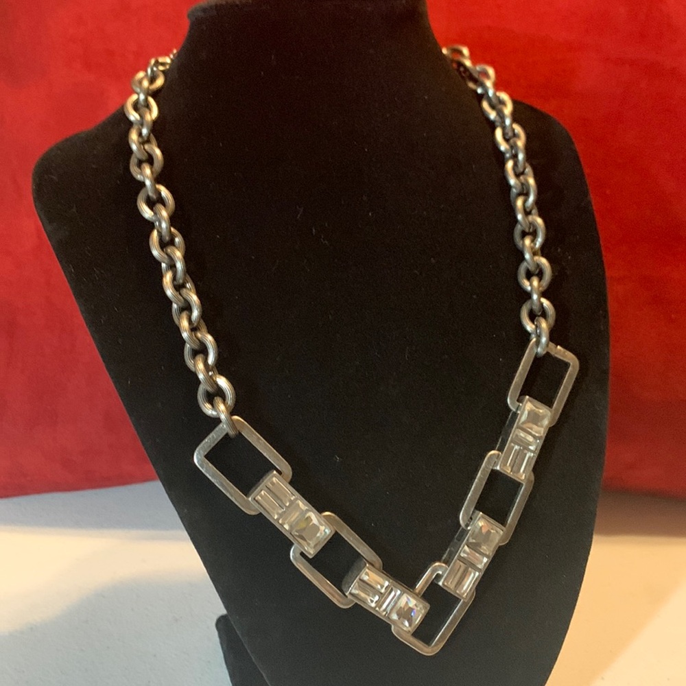 Lia Sophia Necklace, 19 inch length, Silver with crystals.